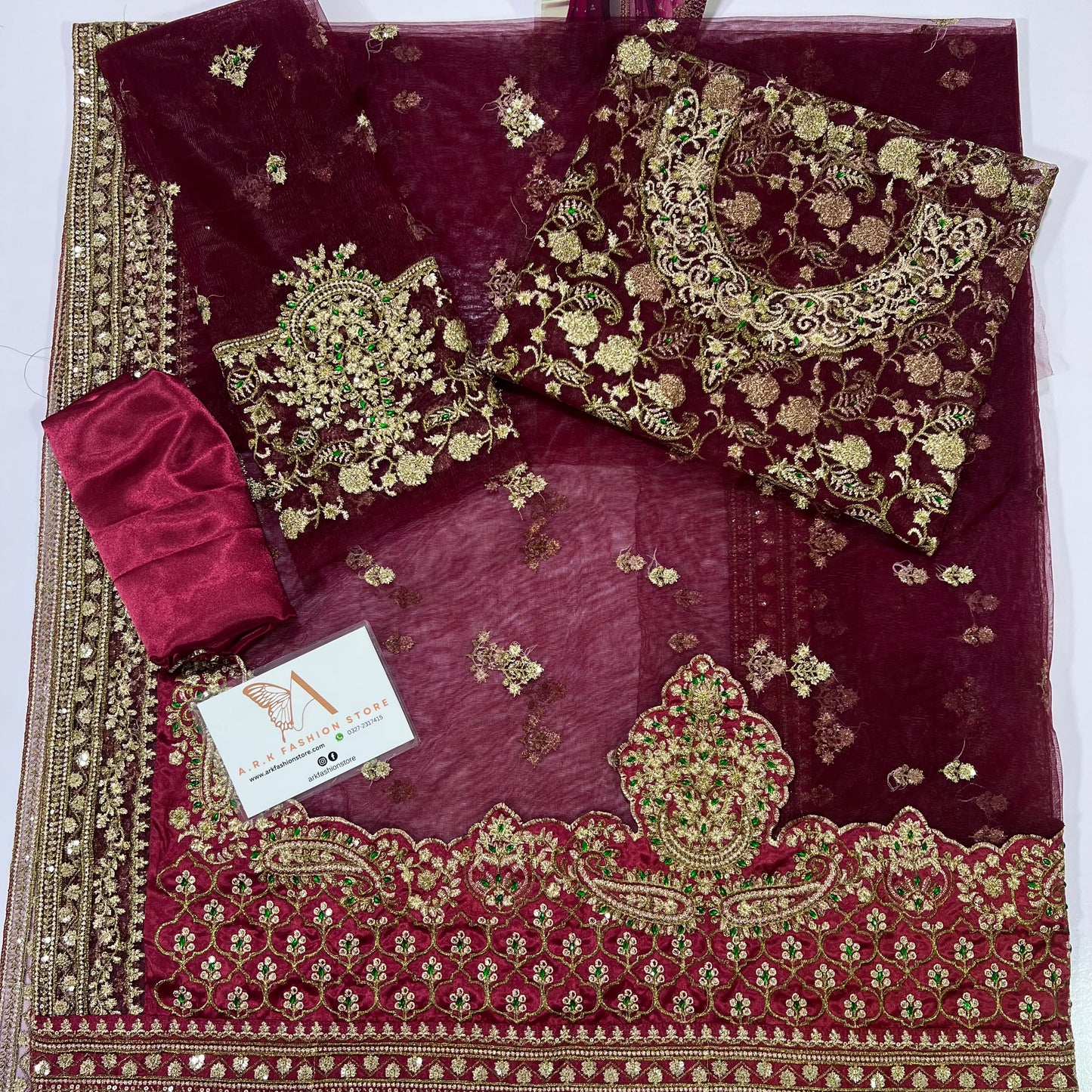 Maria B. Couture Red Wine Saree Collection - Replica