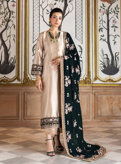 Zainab Chottani Skin Brocade Tissue Formal Collection Replica Green - Shawl