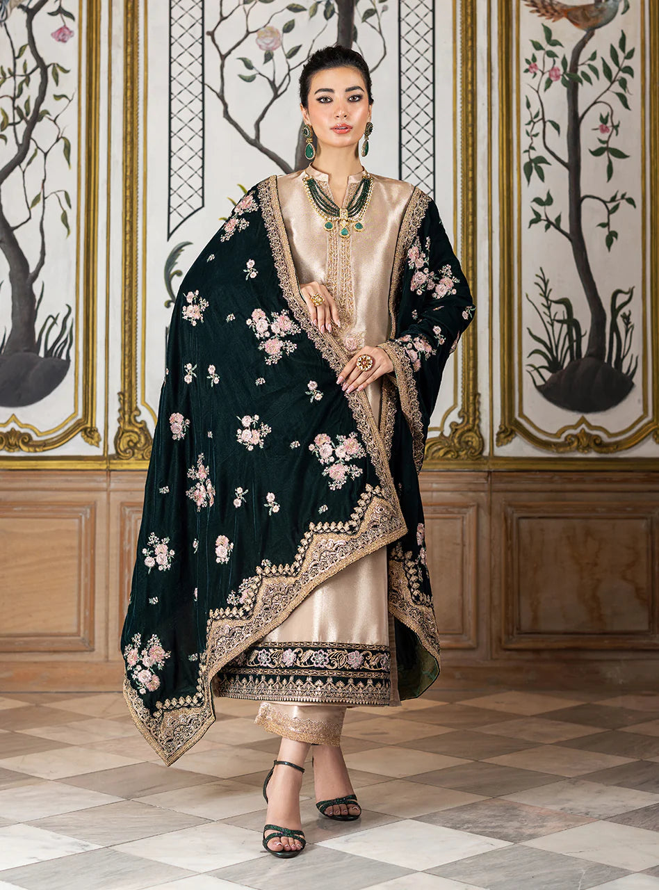 Zainab Chottani Skin Brocade Tissue Formal Collection Replica Green - Shawl