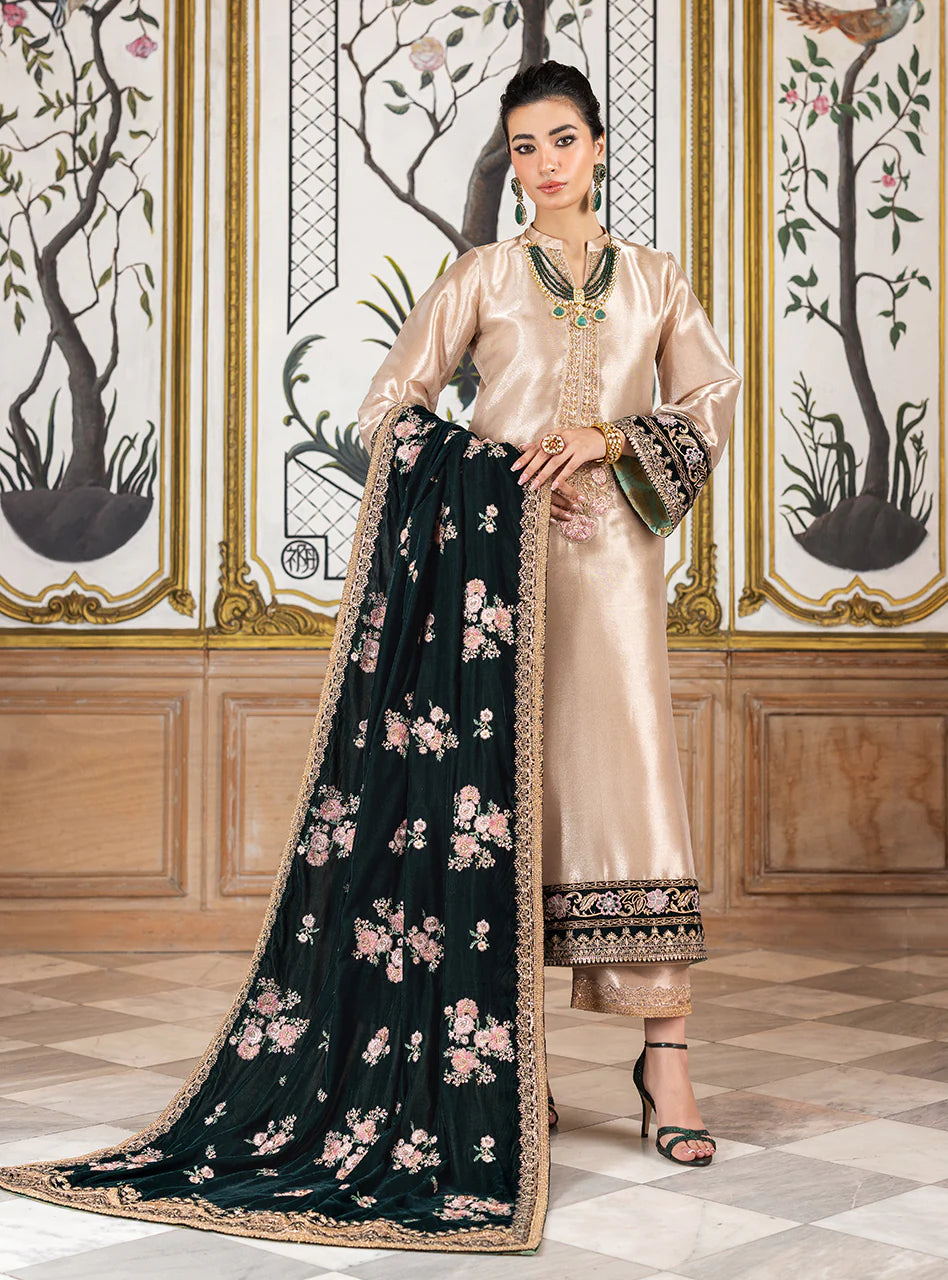 Zainab Chottani Skin Brocade Tissue Formal Collection Replica Green - Shawl