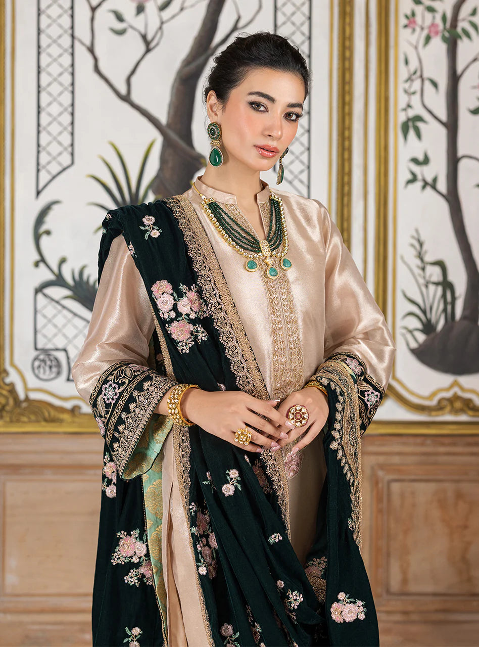 Zainab Chottani Skin Brocade Tissue Formal Collection Replica Green - Shawl