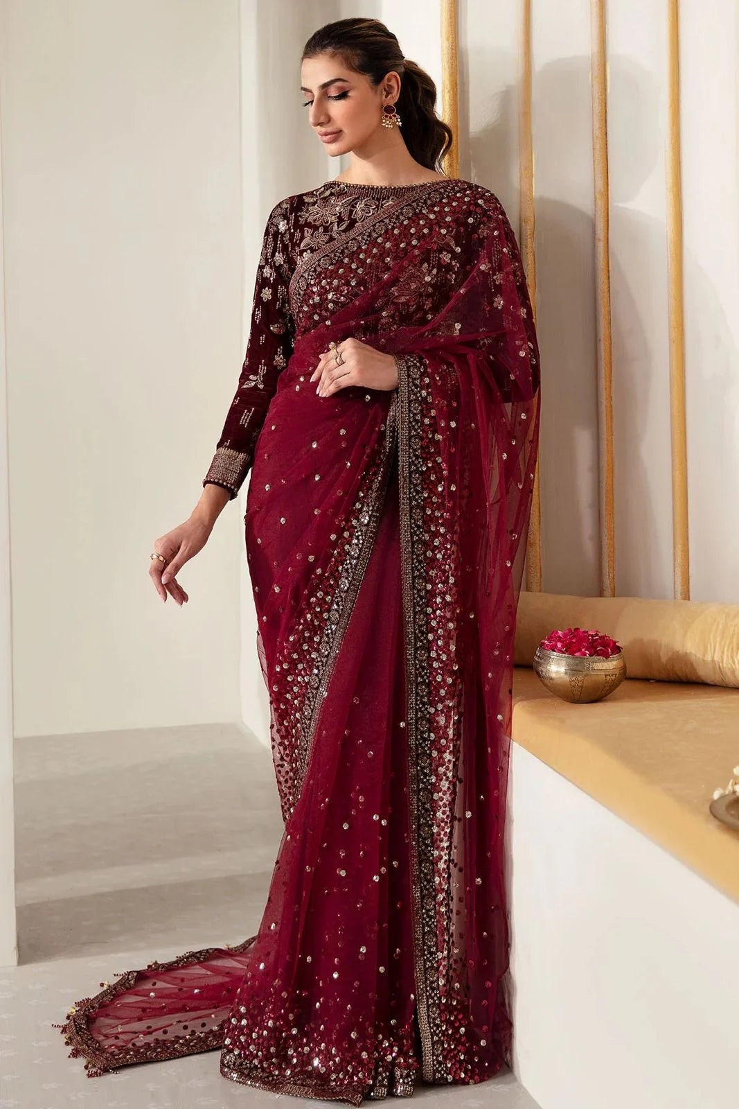 Jazmin Maroon Saree Collection Net - Replica