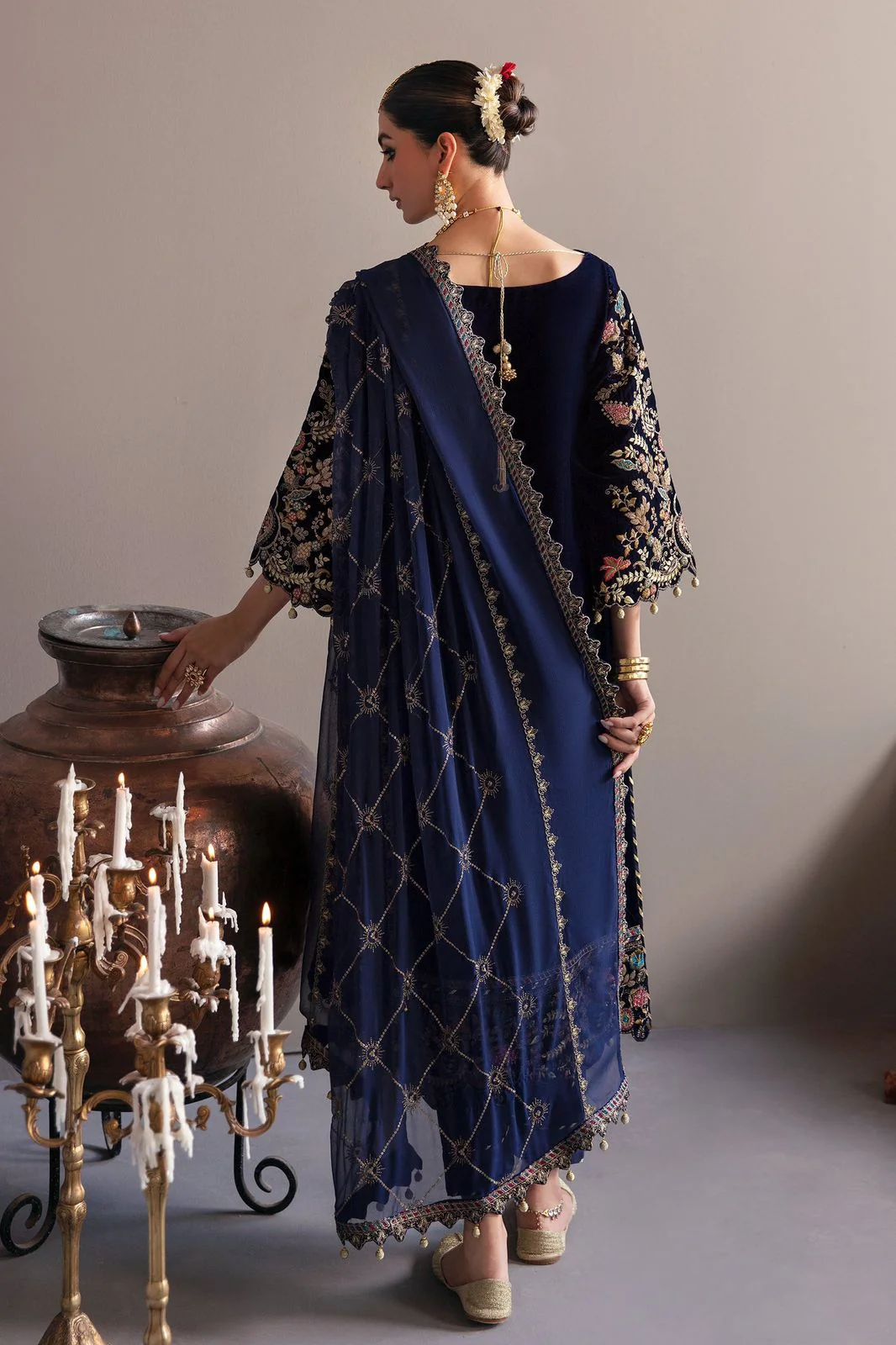 Afrozeh Navy Velvet Collection- Replica