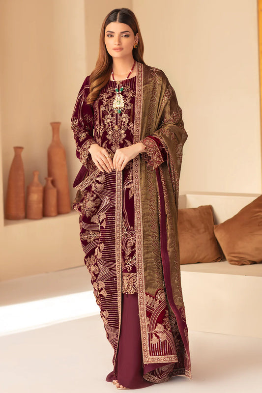 Ramsha Maroon Formal Collection Velvet - Replica