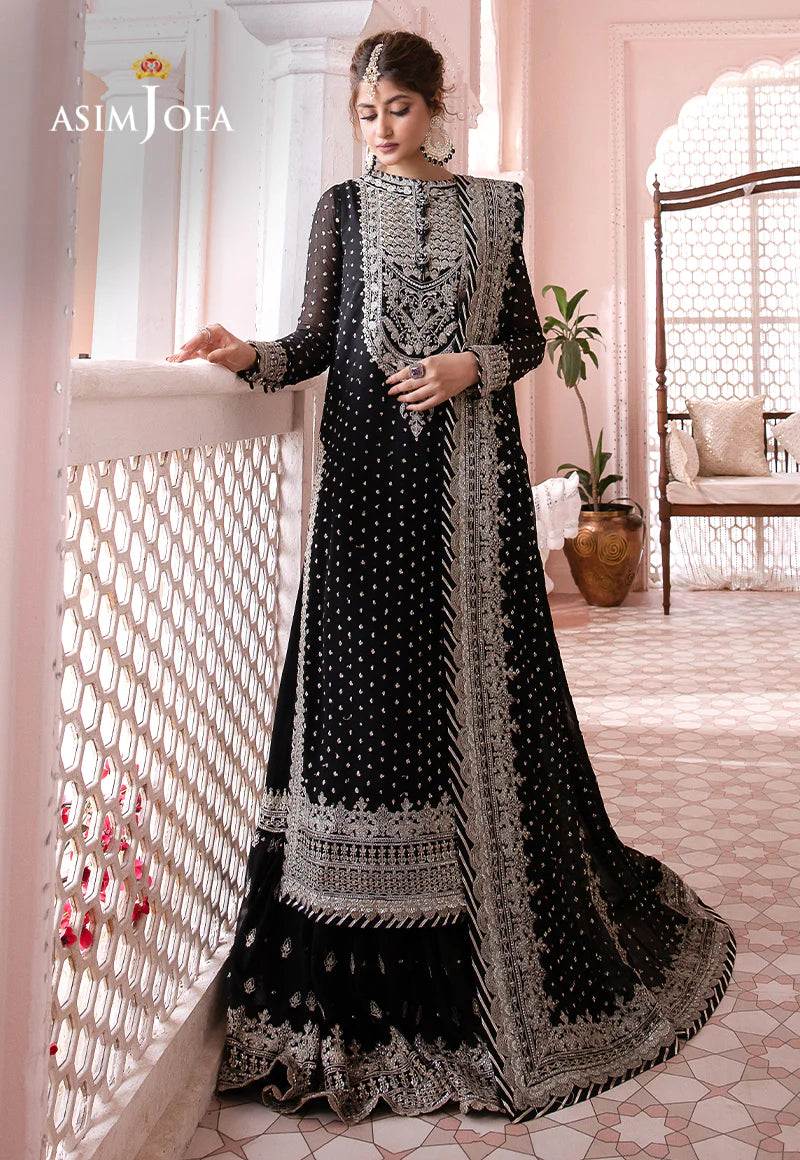 Asim Jofa Black Chiffon Formal Collection Gharara - Replica