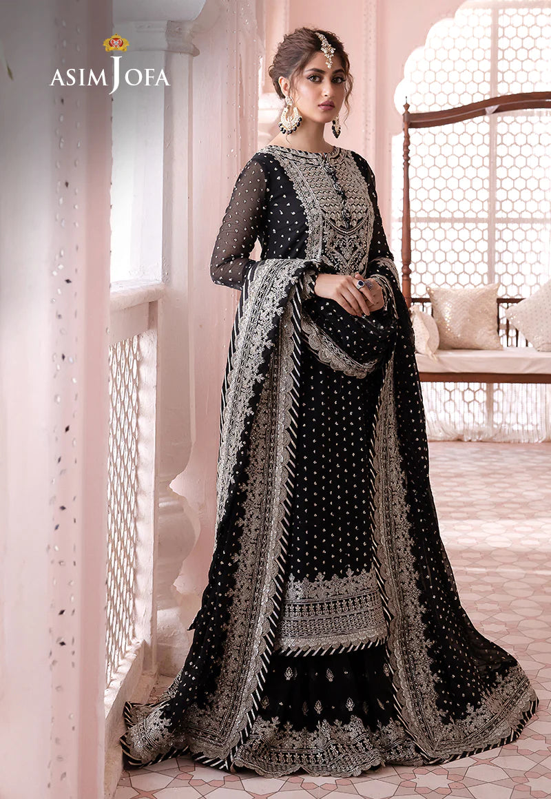 Asim Jofa Black Chiffon Formal Collection Gharara - Replica