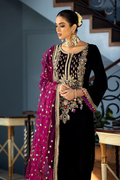 Khuda Baksh Black Formal Velvet Collection - Replica