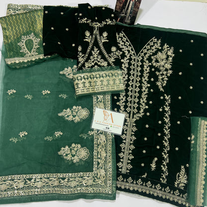 Qalamkar Green Formal Collection Velvet Replica