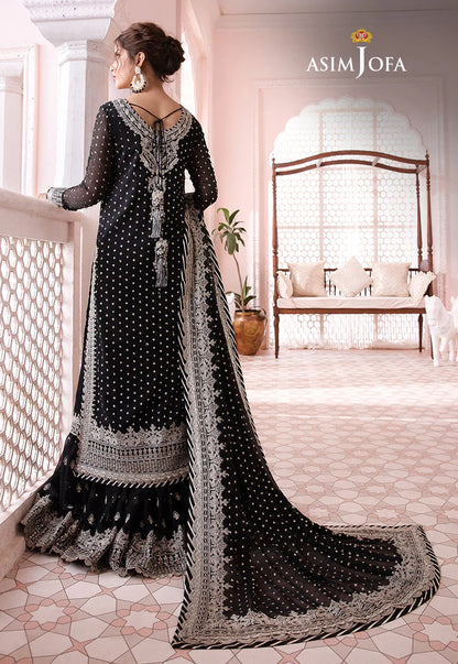 Asim Jofa Black Chiffon Formal Collection Gharara - Replica