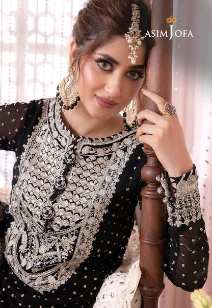 Asim Jofa Black Chiffon Formal Collection Gharara - Replica