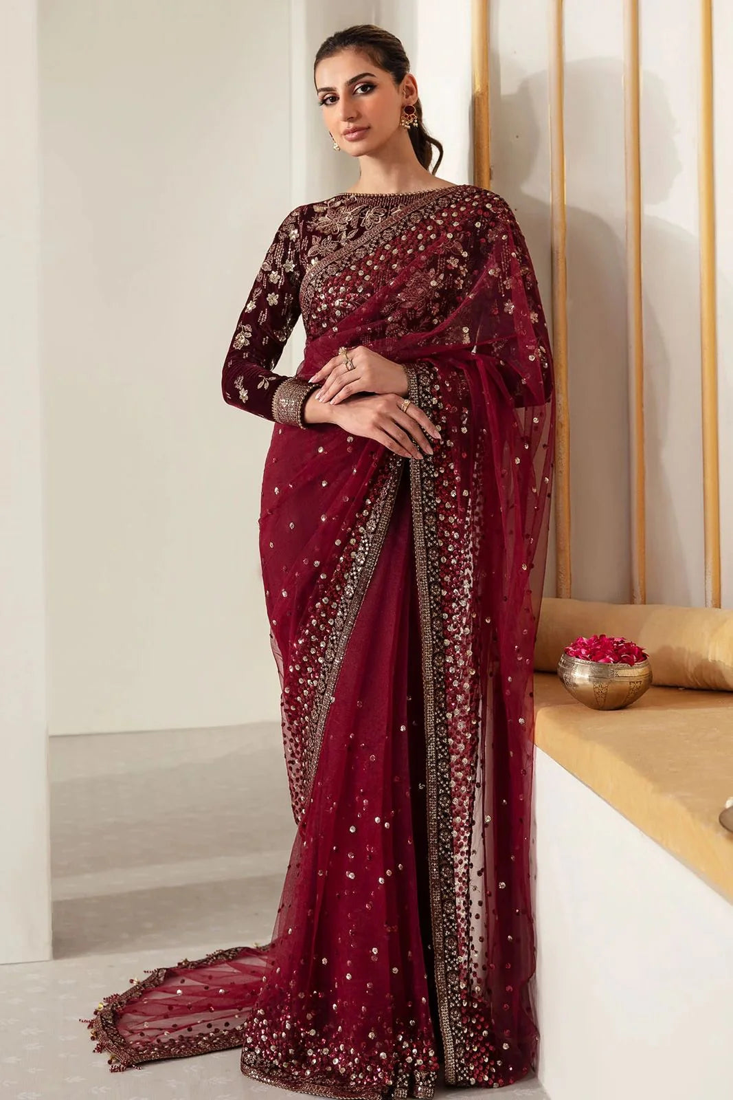 Jazmin Maroon Saree Collection Net - Replica