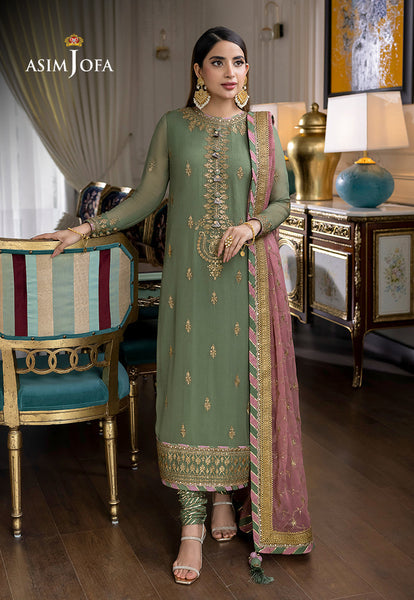 Asim Jofa Green Formal Collection Chiffon - Replica