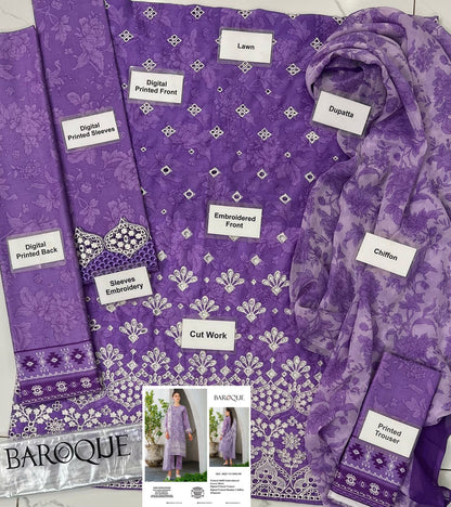 Baroque (Purple) Luxury Lawn Collection - Replica