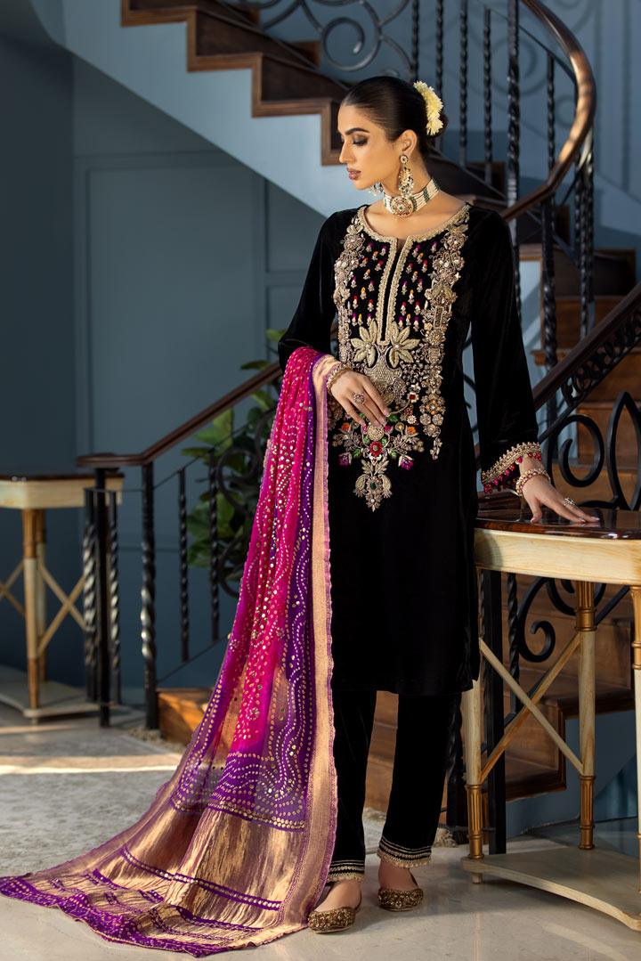 Khuda Baksh Black Formal Velvet Collection - Replica