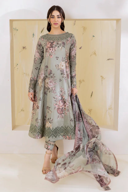 Iznik Light Green Printed Lawn - Replica