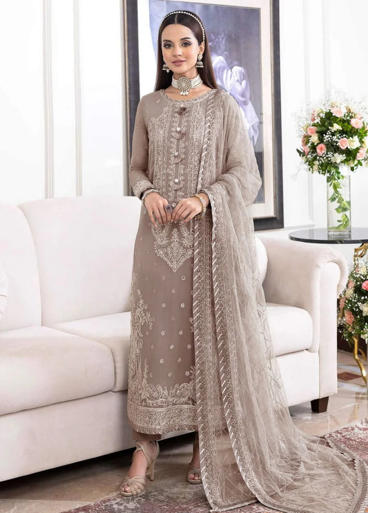 Asim Jofa Light Brown Formal Collection Chiffon - Replica