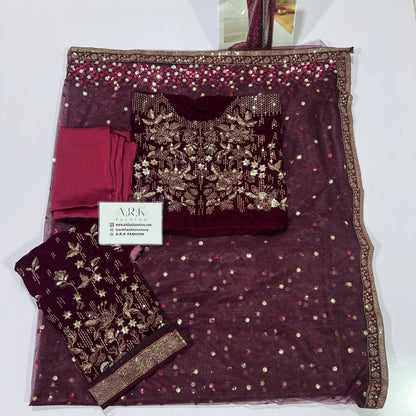 Jazmin Maroon Saree Collection Net - Replica