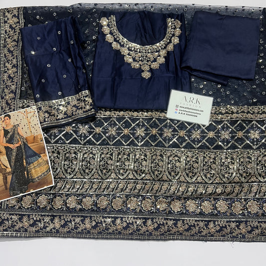 Noor By Saadia Asad Blue Saree Net Collection - Replica