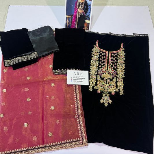 Khuda Baksh Black Formal Velvet Collection - Replica