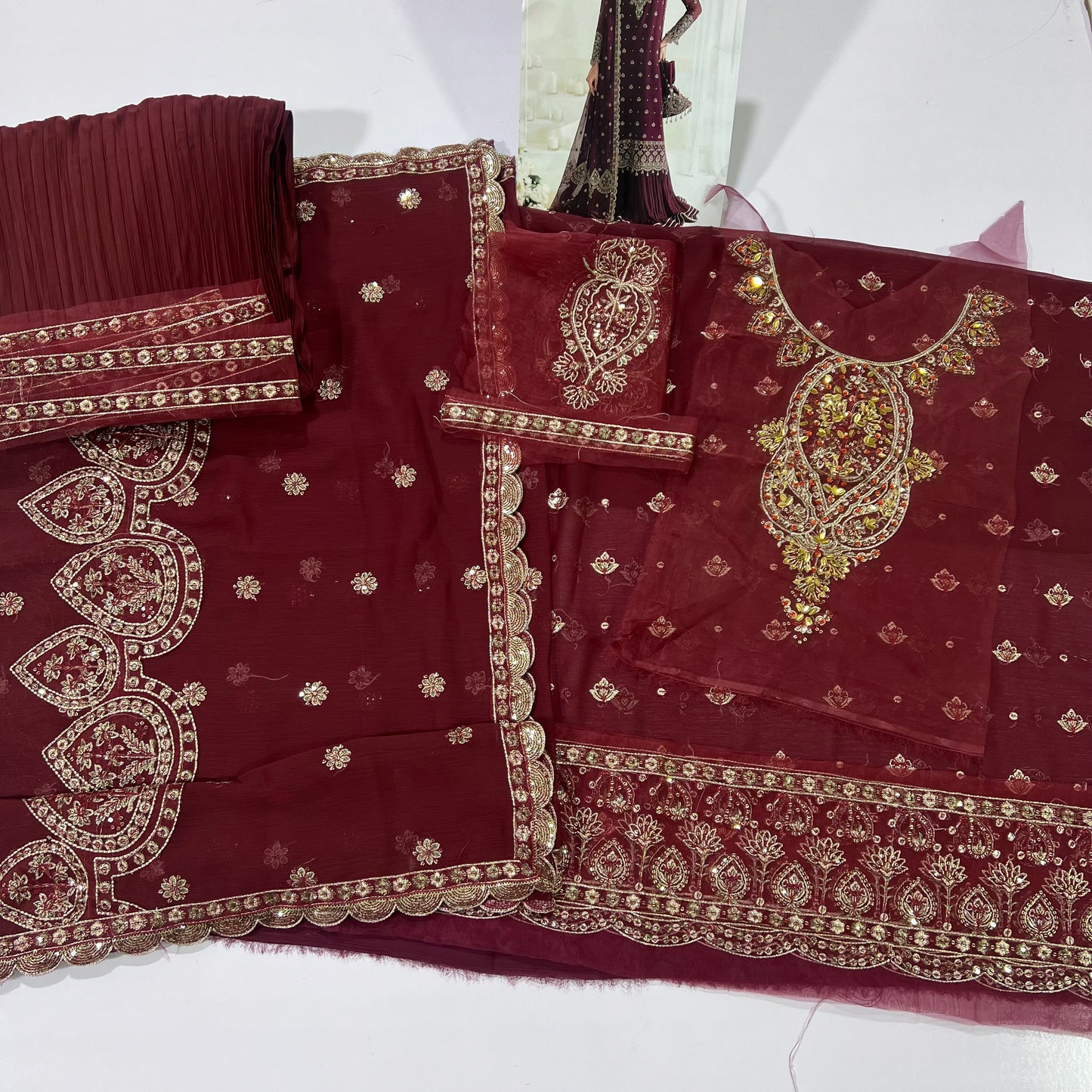 Alizeh Maroon Chiffon Formal Collection - Replica