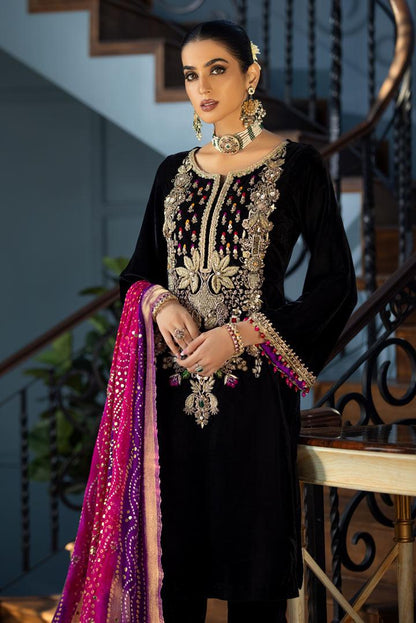 Khuda Baksh Black Formal Velvet Collection - Replica