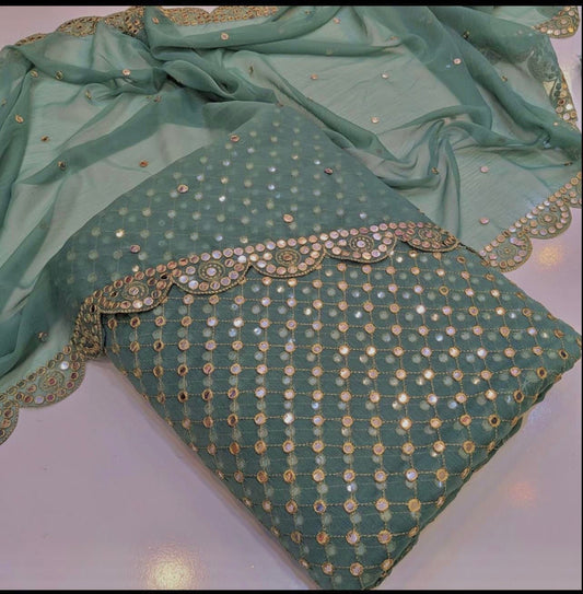 Hiba bukhari chiffon 3pcs (Mint Green)