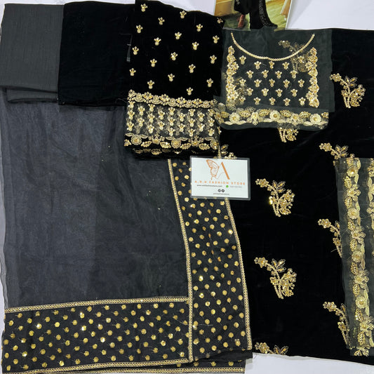 Afrozeh Black Formal Collection Micro Velvet - Replica