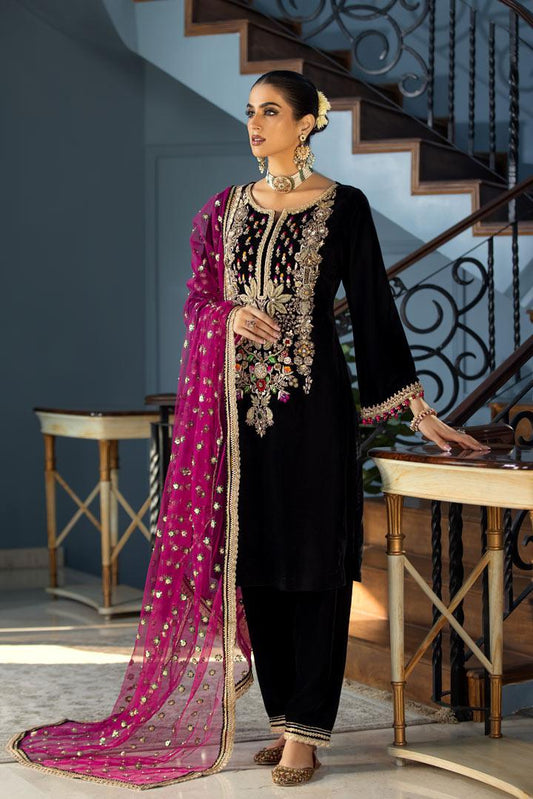 Khuda Baksh Black Formal Velvet Collection - Replica