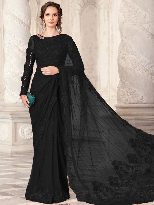 Maria.B Luxury Black Saree Net Collection - Replica