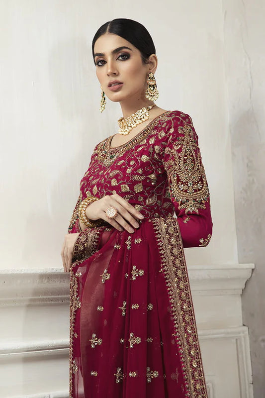 Maria B. Couture Red Wine Saree Collection - Replica