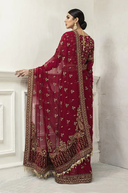 Maria B. Couture Red Wine Saree Collection - Replica