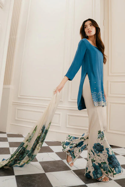 Lulusar Blue Digital Printed Silk Collection - Replica