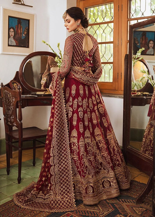 Afrozeh Maroon Exclusive Bridal Collection Net - Replica