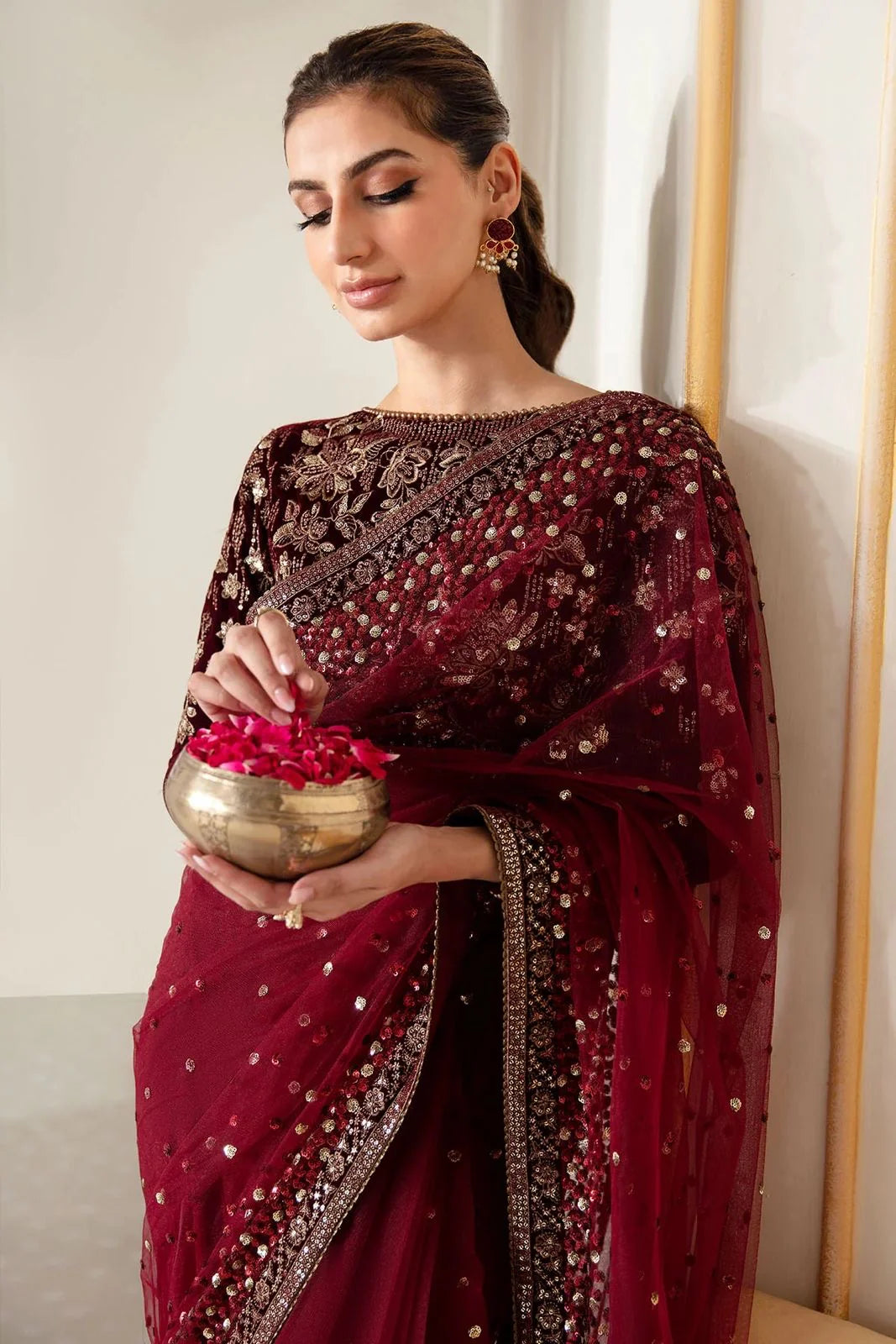 Jazmin Maroon Saree Collection Net - Replica