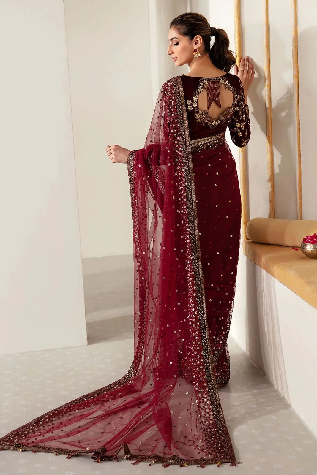 Jazmin Maroon Saree Collection Net - Replica