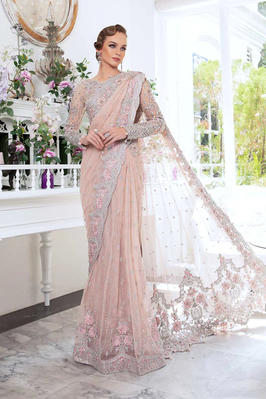 Maria B Peach Net Saree Collection - Replica