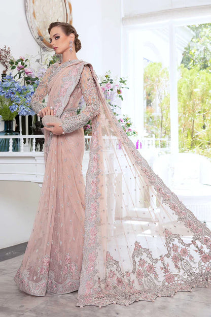 Maria B Peach Net Saree Collection - Replica