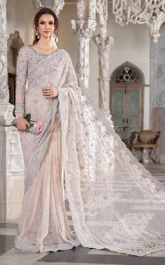 Maria.B Couture Pale Pink Saree Collection - Replica