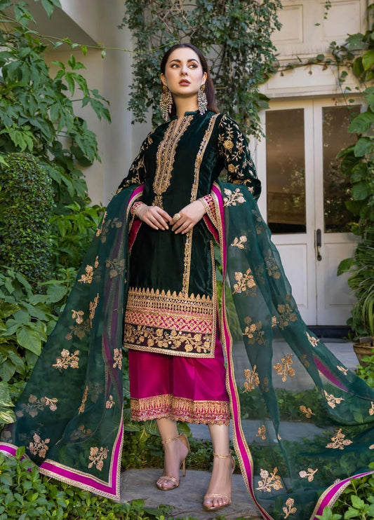 Zainab Chottani Green Formal Collection Velvet - Replica